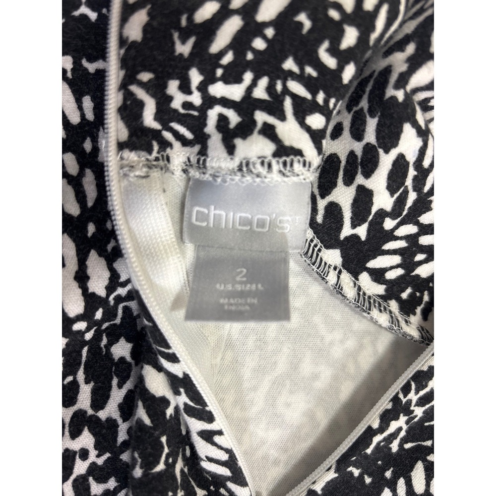 Chicos Womens Black White Abstract Print Mock Neck Long Sleeve Blouse Top Size 2